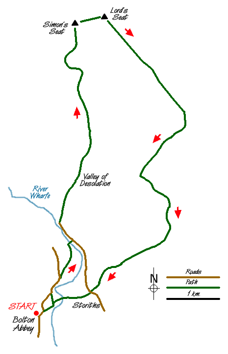 Route Map - Valley of Desolation & Barden Fell Walk