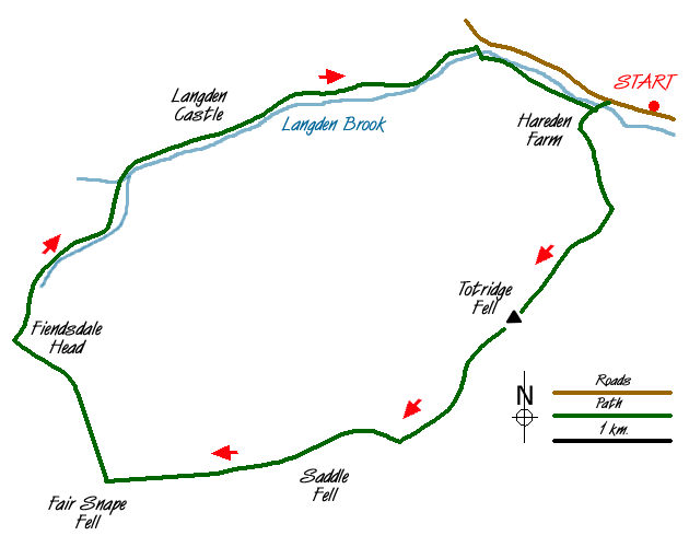 Route Map - Totridge Fell & Fiendsdale Head, Forest of Bowland Walk