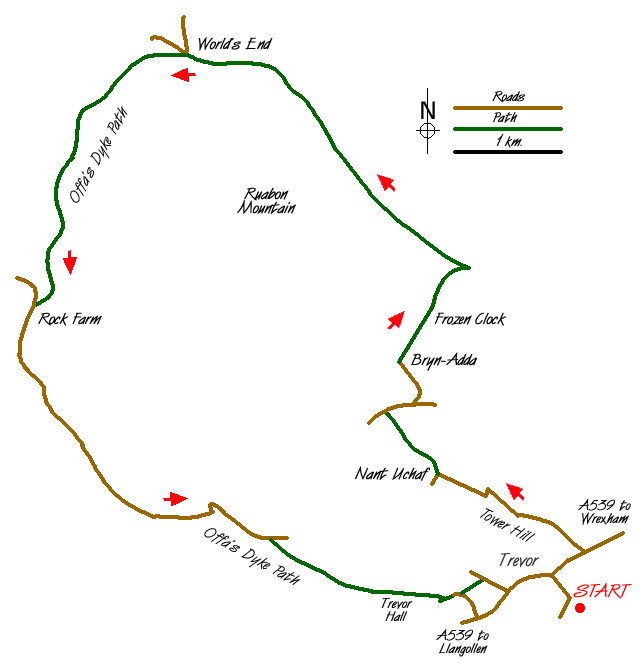 Route Map - Ruabon Mountain, World's End & Panorama Circular Walk
