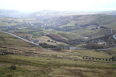 Looking across Diggle from Millstone Edge