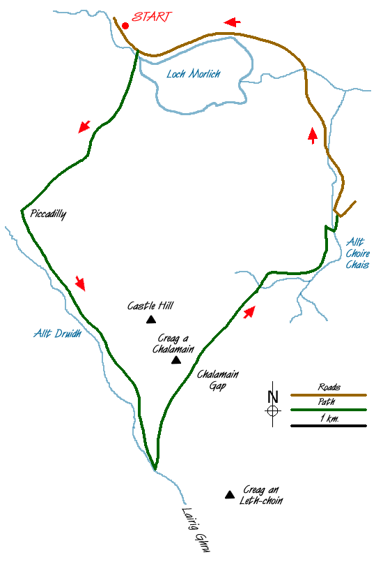 Route Map - Lairig Ghru & Chalamain Gap from Glenmore Walk