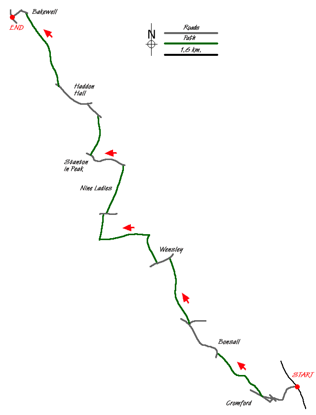 Route Map - Cromford to Bakewell Walk