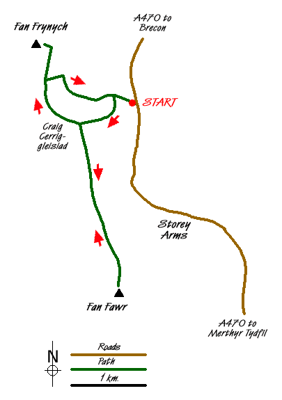 Route Map - Fan Fawr & Fan Frynych, Fforest Fawr Walk