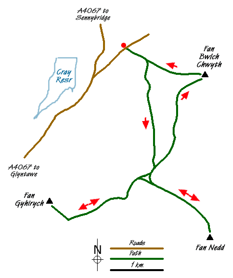 Route Map - Fan Gyhirych, Fan Nedd & Fan Bwlch Chwyth Walk