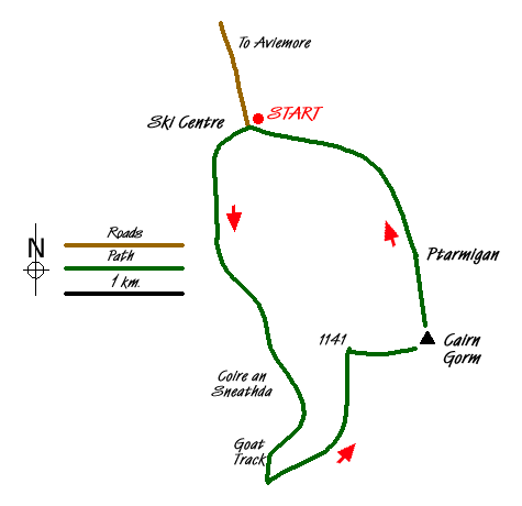 Route Map - Cairngorm Mountain via Coire an t-Sneachda Walk