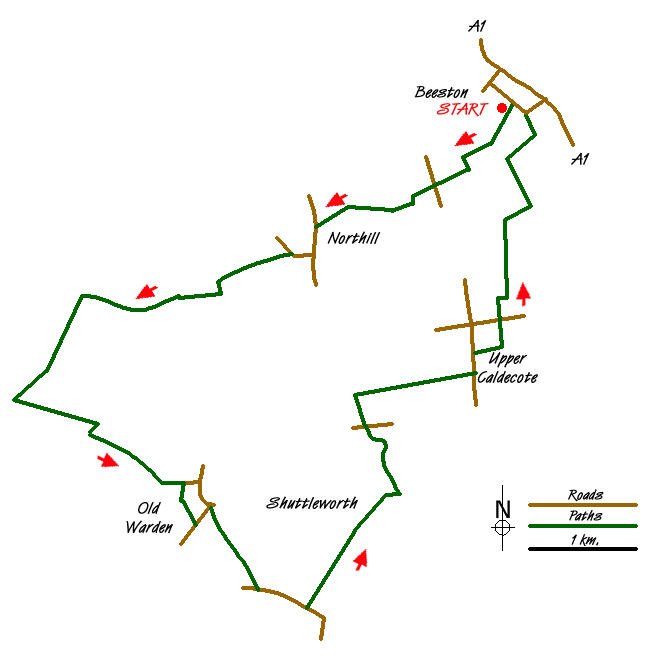 Route Map - Between Beeston and Old Warden Walk