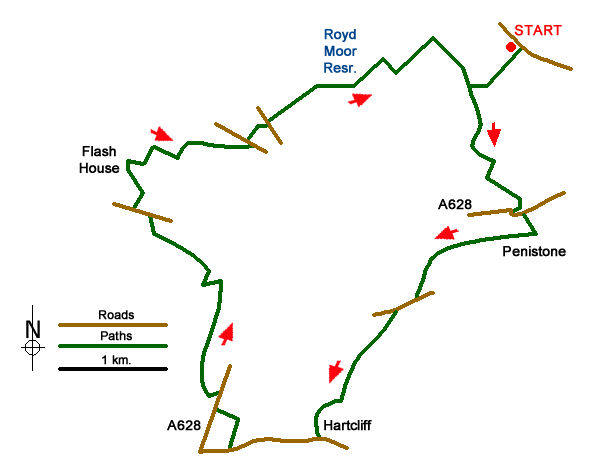 Route Map - Penistone Circular from Scout Dike Reservoir Walk