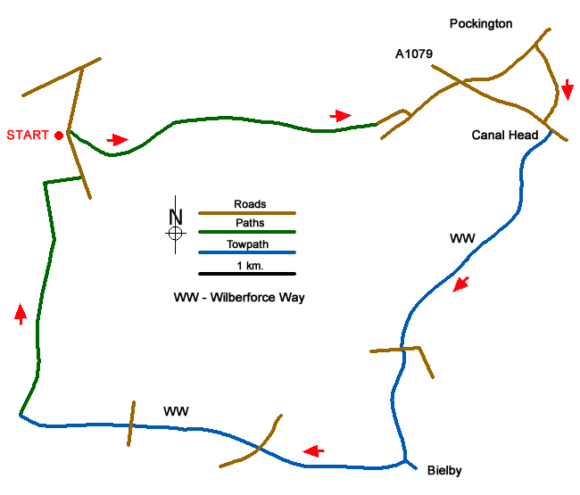 Route Map - Pocklington Canal from Allerthorpe Wood Walk