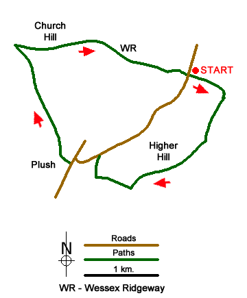 Route Map - Plush & Wessex Ridgeway Walk