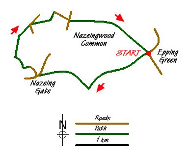 Route Map - Nazeingwood Common from Epping Green Walk