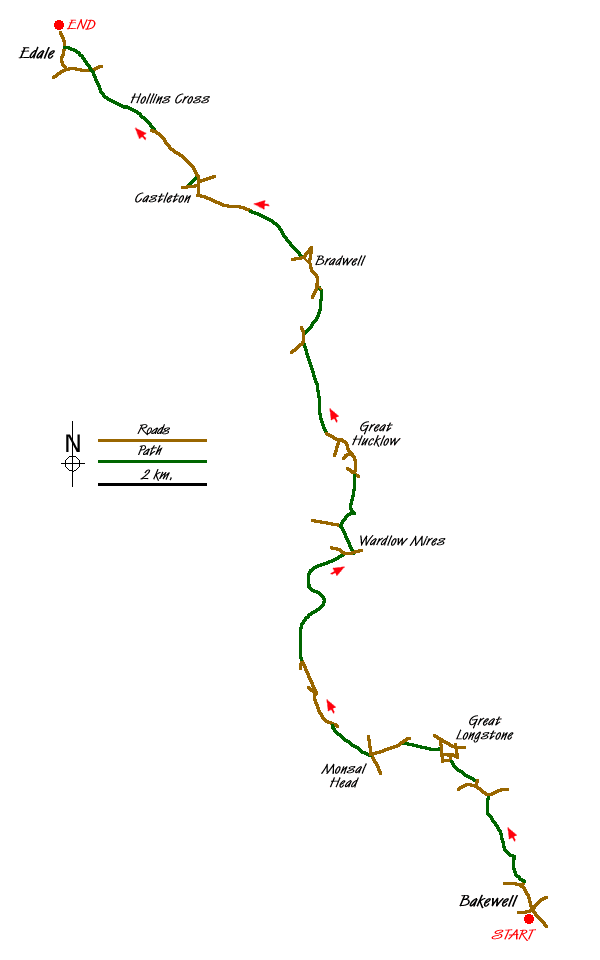 Route Map - Bakewell to Edale Walk
