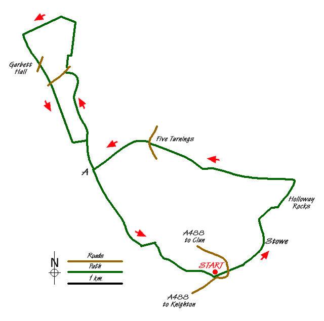 Route Map - Kinsley Wood, Stowe and Offa's Dyke Walk