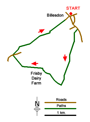 Route Map - Circular from Billesdon via Frisby Dairy Farm Walk