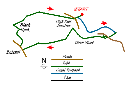 Route Map - Cromford Canal & Black Rocks from High Peak Junction Walk