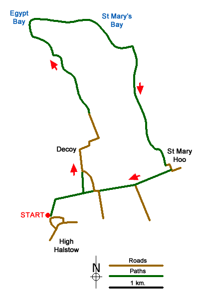 Route Map - Egypt Bay & St Mary's Bay from High Halstow
 Walk