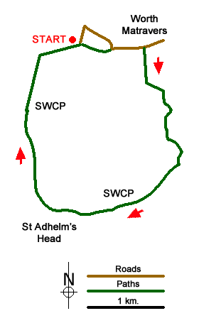 Route Map - St Aldhelm's Head near Worth Matravers
 Walk