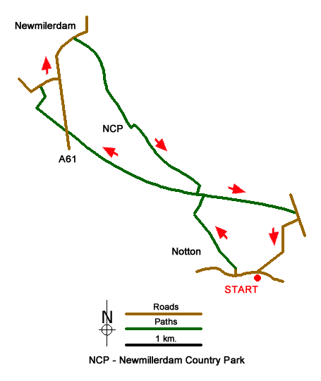 Route Map - Newmillerdam Country Park from Notton Walk
