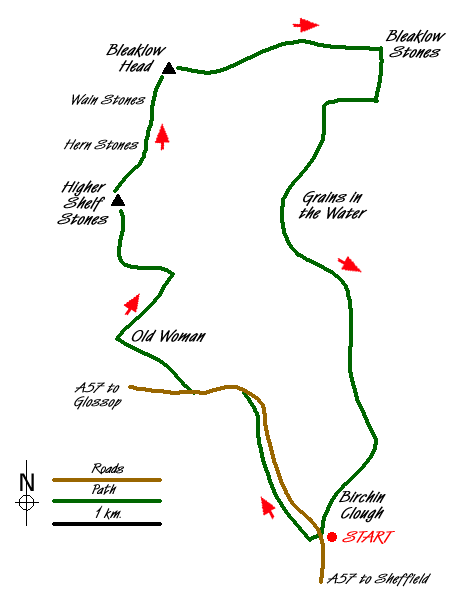 Route Map - Bleaklow & Higher Shelf Stones from the Snake Pass Walk