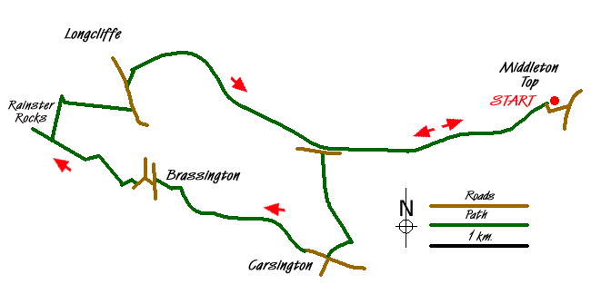 Route Map - Carsington, Brassington & Cromford and High Peak Railway from Middleton Walk