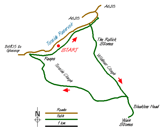 Route Map - Bleaklow Head from Longdendale Walk