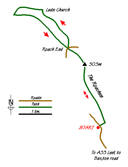 Route Map - Roaches & Lud's Church Walk