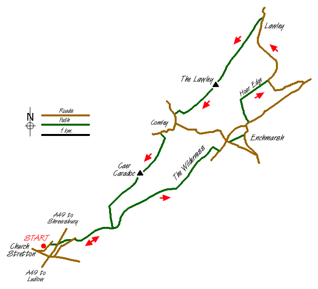 Route Map - Caer Caradoc & The Lawley Walk