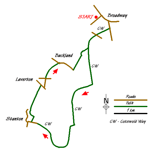 Route Map - Broadway, Stanton & Laverton Walk