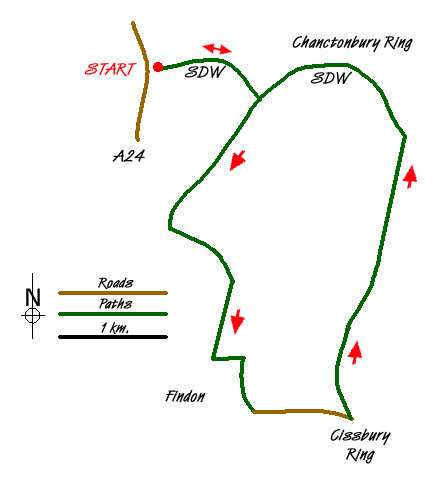 Route Map - Cissbury Ring & Chanctonbury Ring from Washington Walk