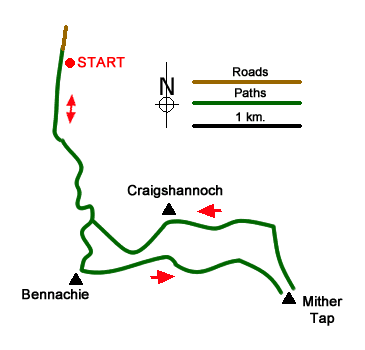Route Map - Bennachie and Mither Tap
 Walk