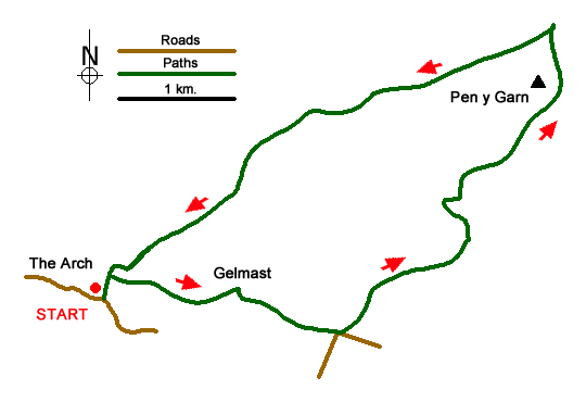 Route Map - Pen y Garn from near Devil's Bridge Walk