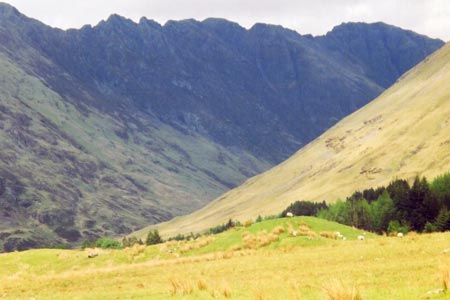 The Aonach Eagach ridge seen across the Glen Coe valley