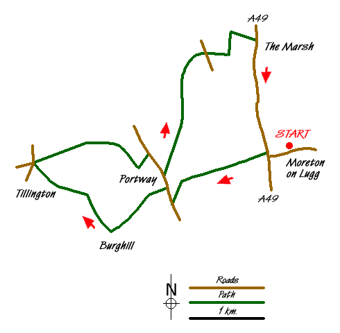 Route Map - Tillington from Moreton on Lugg Walk