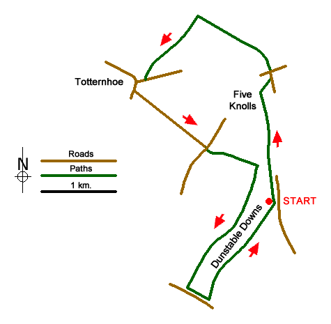 Route Map - Five Knolls & Totternhoe from Robertson Corner Walk