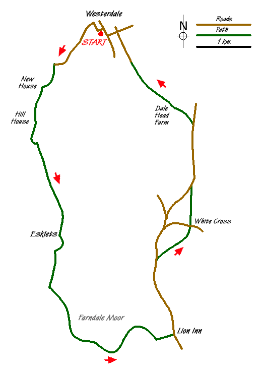 Route Map - Esklets and Rosedale Head from Westerdale Walk