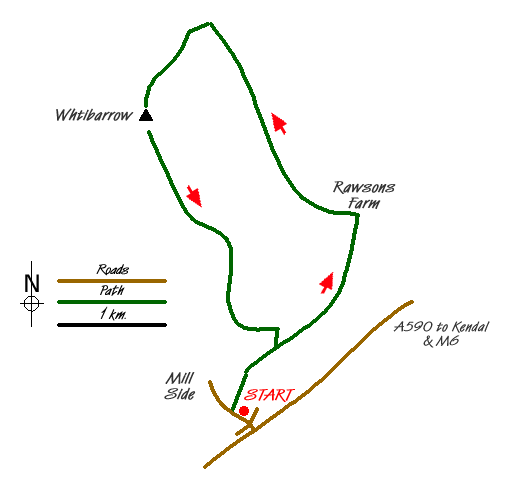 Route Map - Whitbarrow Fell from Mill Side Walk