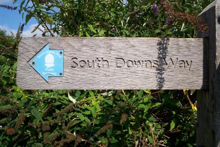 The typical waymarker for the South Downs Way