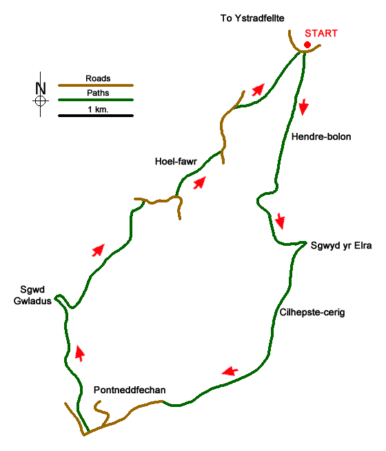 Route Map - Ystradfellte Waterfalls Walk Walk