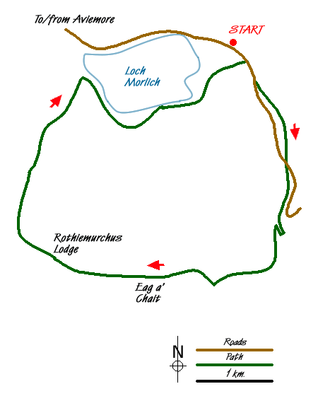 Route Map - Eag a' Chait gap Via Rothiemurchus Lodge from Glenmore Walk