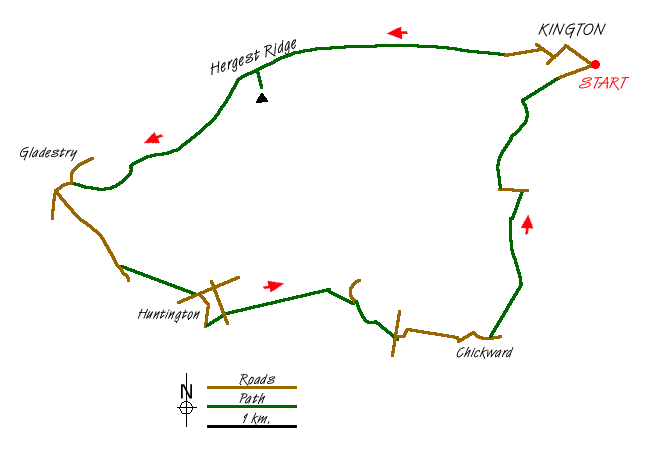 Route Map - The Hergest Ridge and Huntington from Kington Walk