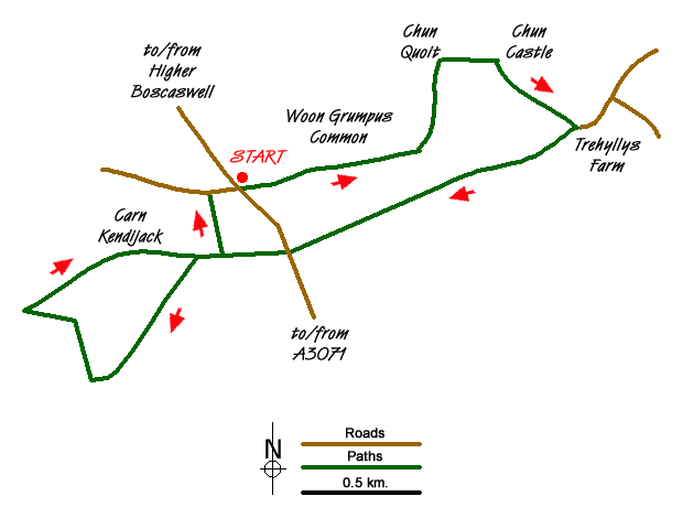 Route Map - Chun Quoit & Carn Kenidjack
 Walk