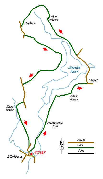 Route Map - Stocks Reservoir from Slaidburn Walk