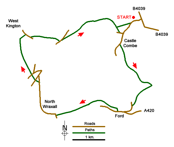 Route Map - Ford & North Wraxall from Castle Combe
 Walk