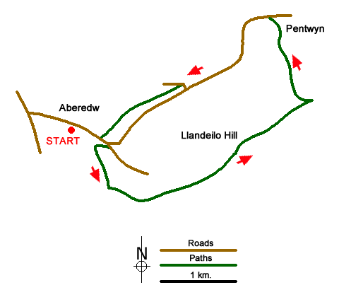 Route Map - Llandeilo Hill from Aberedw
 Walk