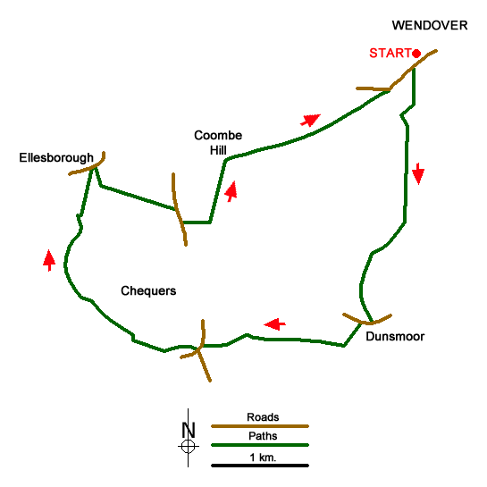 Route Map - Chequers and Coombe Hill from Wendover
 Walk