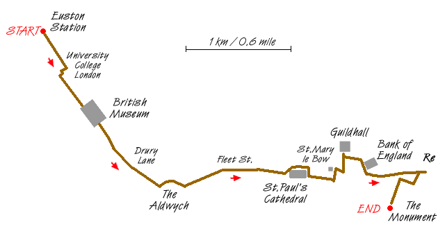 Route Map - Euston to the Monument via St. Paul's Walk