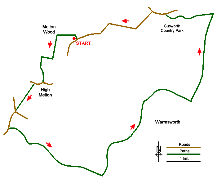 Route Map - High Melton & Cusworth Hall
 Walk