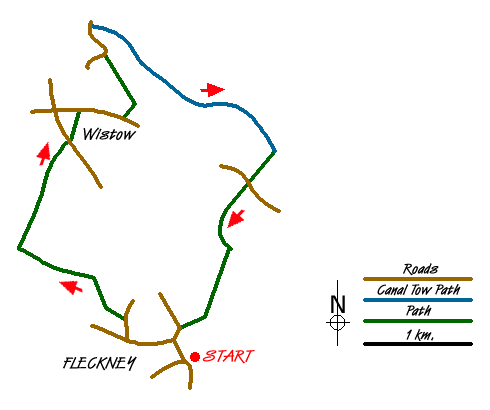 Route Map - Wistow and Newton Bridge from Fleckney Walk