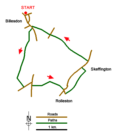 Route Map - Rolleston from Billesdon          
 Walk