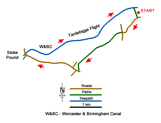 Route Map - Tardebigge Flight of Locks, Bromsgrove Walk
