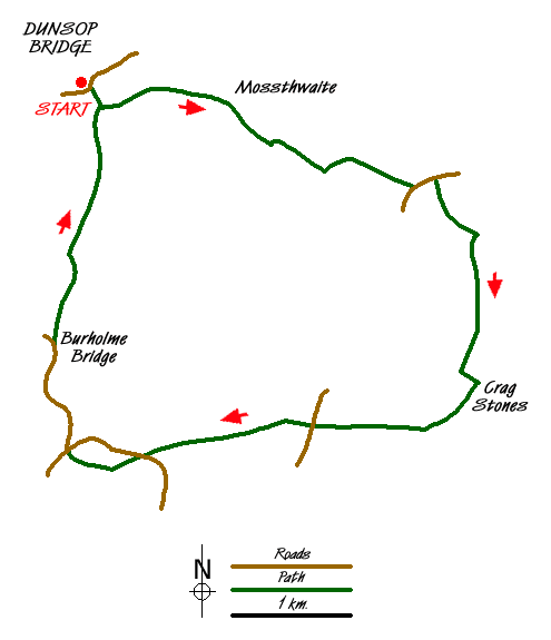 Route Map - Whitewell via Crag Stones from Dunsop Bridge Walk
